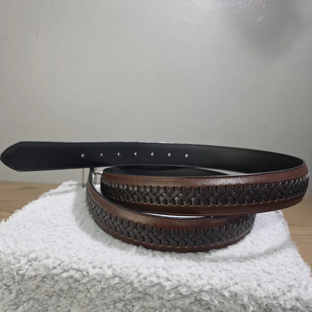 Columbia‎ Men's Size 46 Brown Braided Reversible Leather Belt Black On Reverse